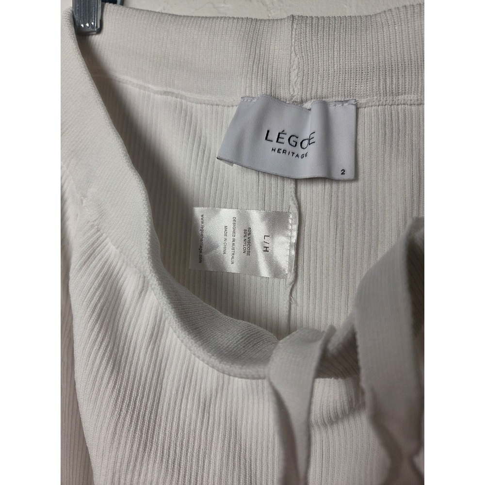 Legoe Heritage White Ribbed Knit Wide Leg Drawstring Pants Women Size 2 L/H - Picture 5 of 5